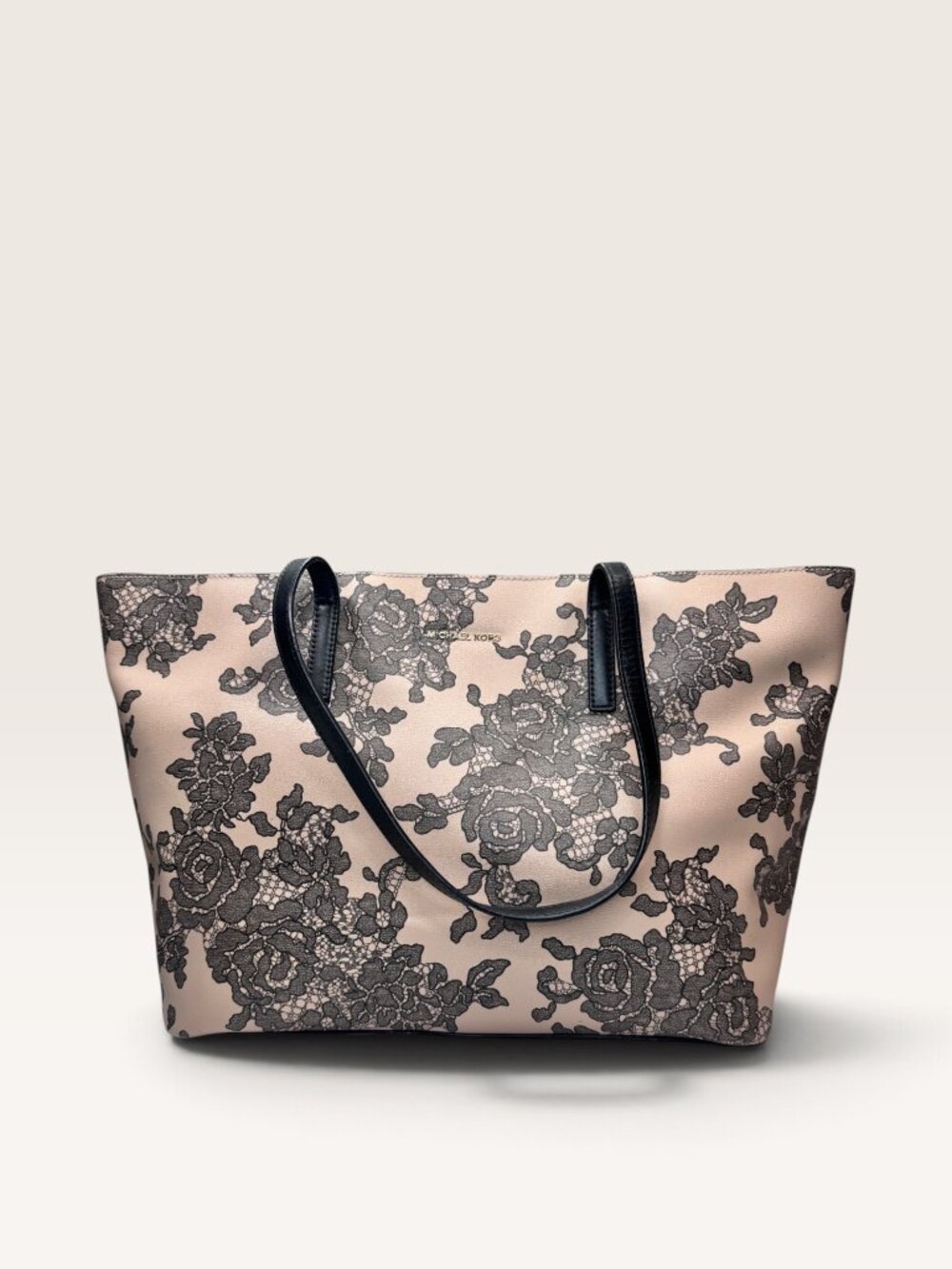 Michael Kors Emry Large Top Zip Tote Shoulder Bag Oyster Pink Floral Lace